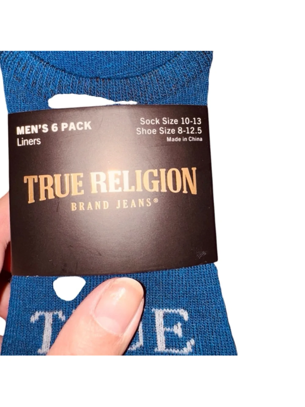Men's True Religion 6 pk now show liner Socks Blue White Size 8-12.5